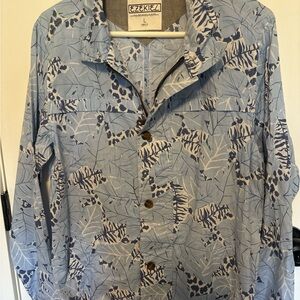 NWT Ezekiel Light Blue Leaf Pattern Casual  Lightweight Zip up and Button jacket